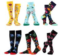 WeciBor Women's Funny Colorful Combed Cotton Knee-High Socks 6 Pairs, Size 6-9