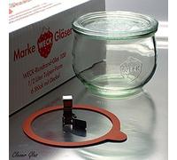 Weck 6 Preserving Jars 500 ml Tulip Shape RR100 with Glass Lid, Rings and Clips in Original Box