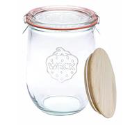 WECK - 745 Tulip Jar 1 Liter - Sour Dough Starter Jars - Large Glass Jar for Sourdough - Tulip Jar with Wide Mouth - Suitable for Canning and Storage - (1 Jar, Glass Lid & Beech Wood Lid)