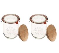 Weck Jars - 33.8 fl. oz Weck Tulip Jars 1 Liter - Sour Dough Starter Jars - Large Glass Jars for Sourdough Suitable for Canning and Storage - (2 Jars, Glass Lids & Wooden Lids)