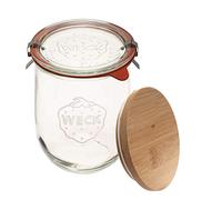 Weck Jars - Weck Tulip Jars 1 Liter - Sour Dough Starter Jars - Large Glass Jars for Sourdough - Tulip Jar with Wide Mouth - Suitable for Canning and Storage - (1 Jar, Glass Lid & Wooden Lid)