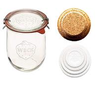 Weck Jars Weck Tulip Jars - Sour Dough Starter Jars - Large Glass Jars for Sourdough - Starter Jar with Glass Lid - Tulip Jar with Wide Mouth - 1 Liter Includes (Cork Lid & Keep Fresh Cover)