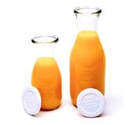 Weck Juice Jar Combo Pack - (1) 766 1-Liter jar (1) 764 1/2-Liter jar with Glass Lids, Rubber Rings and Steel Clamps & Keep Fresh Lids