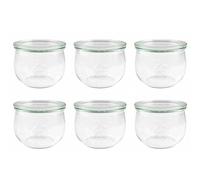 Weck 6 Preserving Jars 500 ml Tulip Shape RR100 with Glass Lid, Rings and Clips in Original Box
