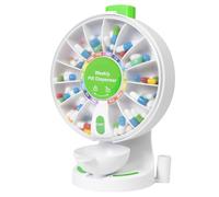 WECKEW Daily Pill Dispenser, 14 Days Large Pill Organizer with One-Press Button, Standing Use or Wall-Mounted w/Med Cup, Weekly Pill Box for Vitamin,Fish Oil(Green)