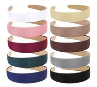 Wecoe 10 Pack Satin Headbands Women 1.3 Inch Wide White Blue Pink Red Green Brown Khaki Natural Color Headband Women Girls Non Slip Fashion Hair Bands Diy Holiday Costume Hair Accessories Women Girls