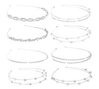 Wecoe 8pcs Silver Rhinestone Pearl Headband Flower Girl Bridal Wedding Headband Crystal Headpiece Flower Leaf Butterfly Metal Hairband Hair Accessories for Women Girls Gifts