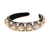 Wecoe Champagne Gold Rhinestone Headband with Pearls Women Vintage Fancy Sparkly Diamond Padded Headband Bulky Puffy Luxury Beaded Headband Renaissance Costume Hair Accessories For Women Girls Gifts