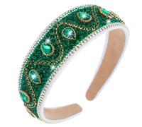 Wecoe Green Rhinestone Headband Women St Patrick's Day Wide Fancy Sparkly Bling Sequin Glitter Crystal Jeweled Diamond Embellished Headband Hairband Holiday Formal Hair Accessories Gifts