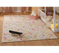 Wecon Home Confetti Children's Rug, Playful Rug with High-Low Structure, Made of Virgin Wool, Oeko-Tex + GoodWeave Certified, Soft, Easy to Clean & for Children's Room (140 x 200 cm, Beige)