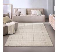 Wecon Home Milly Short Pile Rug, Handwoven Design Rug Made of Tencel & Virgin Wool, GoodWeave Certified, Quiet Line Pattern, Elegant Shine, Soft Feel (160 x 230 cm, Greige)