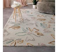 Wecon Home Vee Short Pile Rug - Hand-Tufted Floral Rug Made of Virgin Wool & Viscose - Oeko-Tex® Standard 100 & GoodWeave Certified - Soft, Modern & Nature-Inspired (160 x 230 cm, Cream White)
