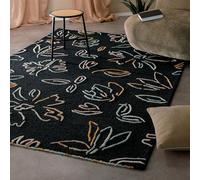 Wecon Home Vee Short Pile Rug - Hand-Tufted Floral Rug Made of Virgin Wool & Viscose - Oeko-Tex® Standard 100 & GoodWeave Certified - Soft, Modern & Nature-Inspired (140 x 200 cm, Anthracite)