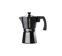 WECOOK! Bella Black Aluminium Stovetop Espresso Maker, Italian Moka Coffee Pot, 3 Cups (150 ml), Silicone Gasket & Safety Valve, Suitable for Gas, Electric & Ceramic Hobs - Not Induction Compatible