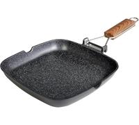 WECOOK! Ecochef Titanium Grill Pan Induction Smooth, 24 x 24 cm, Non-Stick Coating, Quantanium Ecological PFOA-Free, Cast Aluminium, 5 mm Thick, Folding Wooden Handle, Vitroceramic, Gas
