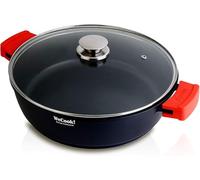 WECOOK! Ecostone Low Induction Casserole with Glass Lid, 28 cm, Non-Stick Xtra DUPON Eco-Friendly PFOA , Cast Aluminium, 5 mm Thickness, 7.5 cm High, Silicone Handles, Glass Ceramic, Gas