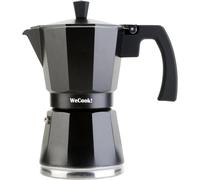 WECOOK! Luccia Italian Moka Pot, Induction, Aluminium, Black, 1-3 Cups | Safety valve, Silicone seal, Induction/gas/electric/ceramic hob compatible, Soft-touch Bakelite handle, Ground coffee