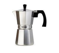 WECOOK! Paola - Italian Moka Pot Espresso Maker Aluminum 9 Cups | Suitable for Gas, Electric & Ceramic Hobs (Not Induction) | Safety Valve | Silicone Gasket | Silver