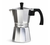 WECOOK! Paola Silver Aluminium Stovetop Espresso Maker, Italian Moka Coffee Pot, 3 Cups (150 ml), Silicone Gasket & Safety Valve, Suitable for Gas, Electric & Ceramic Hobs - Not Induction Compatible