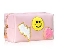 WECOOL Preppy Makeup Bag, Preppy Bag, Makeup Bag Preppy, Makeup Bag, Cosmetic Bag, Chenille Letter Bag, Letter Makeup Bag, Personalized Cosmetic Bag, Preppy Travel Bags, Preppy Patch Makeup Bag, Pink,