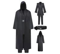 Wecos Tunic Hooded Robe Knight Costume Outfits Halloween Cosplay Costume for Mens Three Versions, Black Full Set, Large