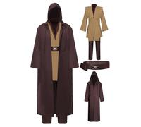 Wecos Tunic Hooded Robe Knight Costume Outfits Halloween Cosplay Costume for Mens Three Versions, Brown Full Set, XL