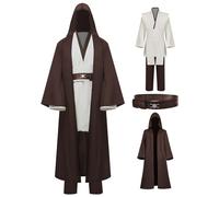Wecos Tunic Hooded Robe Knight Costume Outfits Halloween Cosplay Costume for Mens Three Versions, White Full Set, XXXXL
