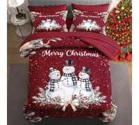 WeCozy 7 Pcs Full Size Christmas Comforter Set with 2 Pillowcases & 2 Shams, Snowman Farmhouse Plaid Bedding Set for Kids and Adults, Red Rustic Bow Bed in a Bag with Flat Sheet and Fitted Sheet