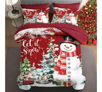 WeCozy 7 Pcs Full Size Christmas Comforter Set with 2 Pillowcases & 2 Shams, Snowman Red Vintage Bedding Set for Kids and Adults, Forest Snowman Bed in a Bag with Flat Sheet and Fitted Sheet