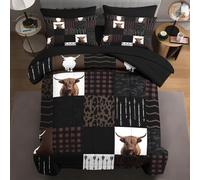 WeCozy 7 Pcs King Size Comforter Set with 2 Pillowcases & 2 Shams, Highland Cow Animal Bedding Set for Kids and Adults, Brown Farm Vintage Print Bed in a Bag with Flat Sheet and Fitted Sheet