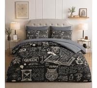 WeCozy 7 Pcs Queen Size Comforter Set with 2 Pillowcases & 2 Shams, Chemistry Science Skull Bedding for Kids and Adults, Vintage Medieval Bat Bed in a Bag with Flat Fitted Sheet