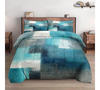 WeCozy Full Size Comforter Set with 2 Pillowcases, Painting Contemporary Teal Turquoise Grey Soft 3 Pcs Bedding for Kids and Adults Bedroom Bed Decor