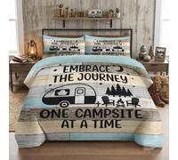 WeCozy Queen Size Comforter Set with 2 Pillowcases, Camping Camper Forest Rustic Rv Soft 3 Pcs Bedding Set for Kids and Adults Bedroom Bed Decor