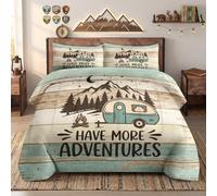 WeCozy Queen Size Comforter Set with 2 Pillowcases, Camping Mountain Vintage Camper Rv Soft 3 Pcs Bedding Set for Kids and Adults Bedroom Bed Decor