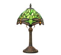 Wecrejoni Tiffany Lamp - Green Dragonfly Stained Glass Table Lamp 8x8x14 Inches - Green Dragonfly Style Desk Reading Light - Bedroom & Living Room Decor