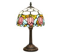 wecrejoni Tiffany Lamp Stained Glass lamp 8X8X14 Inches Small Bedside Table Lamps for Living Room Bedroom Dorm Kitchen Home Decor Festival Birthday Gift,8 inch Pink Tulip