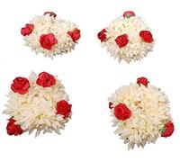 WECROO Artificial Floral Hair Clips, with Red Rose Accents, Decorative Wedding Party Accessories,Mogra Scented Rubber Band Gajra Hair Accessories For girls (Pack of 4) Red