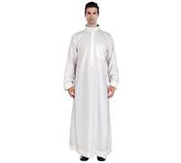 Wectirc Arabic Pure Color Thobe Men, Men's Casual Solid Saudi Arabic Thobe, Crew Stand Collar Thobe Jubba Middle East Clothing