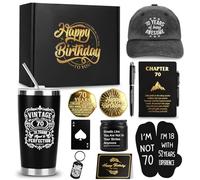 WECURATED 70th Birthday Gift Box for Men, Black & Gold | 70 Year Old, Unique Comprehensive Gift Box, Gift Basket for Husband, Dad, Grandpa, Friends