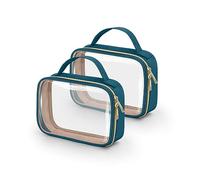 Wedama TSA Approved Toiletry Bag, 2 Pack Clear Makeup Bags with Handles, Quart Size Clear Toiletry Bags, PVC Clear Cosmetic Bags for Women and Men, Carry on Airport Airline Compliant Bag, Til Blue,