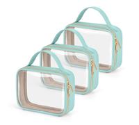 Wedama TSA Approved Toiletry Bag, 3 Pack Clear Makeup Bags with Handles, Quart Size PVC Clear Cosmetic Bags for Women and Men, Carry on Airport Airline Compliant Bag, Cyan Green, Cyan Green