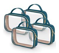 Wedama TSA Approved Toiletry Bag, 4 Pack Clear Makeup Bags with Handles, Quart Size Clear Toiletry Bags, PVC Clear Cosmetic Bags for Women and Men, Carry on Airport Airline Compliant Bag, Til Blue,