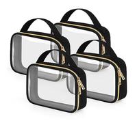 Wedama TSA Approved Toiletry Bag, 4 Pack Clear Makeup Bags with Handles, Quart Size Toiletry Bags, PVC Clear Cosmetic Bags for Women and Men, Carry on Airport Airline Compliant Bag, Black