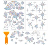 WEDAMOO 33 Pcs Rainbow Window Clings, Star/Horse Anti-Collision Stickers, Rainbow Prism Window Stickers, Suncatcher Sticker, Static Prism Window Decals for Bird Strike Prevention, Window Decoration