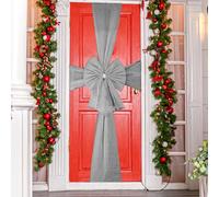 WedDecor 1 Piece Christmas Door Bow Silver with Diamante Large Bow 7.5 Metres for Front Door Cover | Organza Ribbon for Christmas Decorations, Weddings, & Baby Showers, Festive Season House Decoration