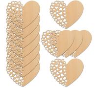 WedDecor 10-Pack Wooden Heart-Shaped Ornaments, Half-Carved Heart Design & Blank for Personalisation with Hanging Twine - Perfect for Valentine's Day, Weddings, Christmas & Customised Gifts