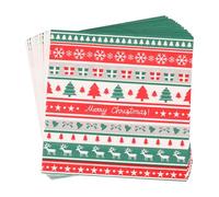 WedDecor 100pcs 13-Inch Red & White Christmas Napkins – Printed Holiday Paper Napkins with Snowflakes, Reindeer & Trees for Winter Parties, Banquets, New Year & Festive Table Decor