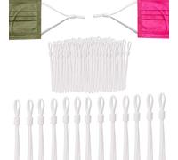 WedDecor 100pcs Elastic Band with Adjustable Buckle, Elastic Cord with Cord Locks for Flat Elastic Rope, 100pcs 5mm Ear Elastic for Sewing DIY Mask Craft Clothing, White