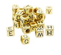 WedDecor 100pcs Gold Acrylic Letter Beads with Black Alphabet A to Z Cube for Jewelry Making, DIY Handcrafts, Necklaces, Key Chains, Bracelets, Arts & Crafts Projects