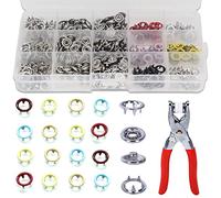 WedDecor 100Pcs Hollow Snap Fasteners with Hand Press Metal Plier Setting Tool Kit, Heavy Duty Studs Ring Prong Snap Buttons for Baby Bibs Clothing Crafting Sewing DIY Project (Mix Colour, 9.5mm)